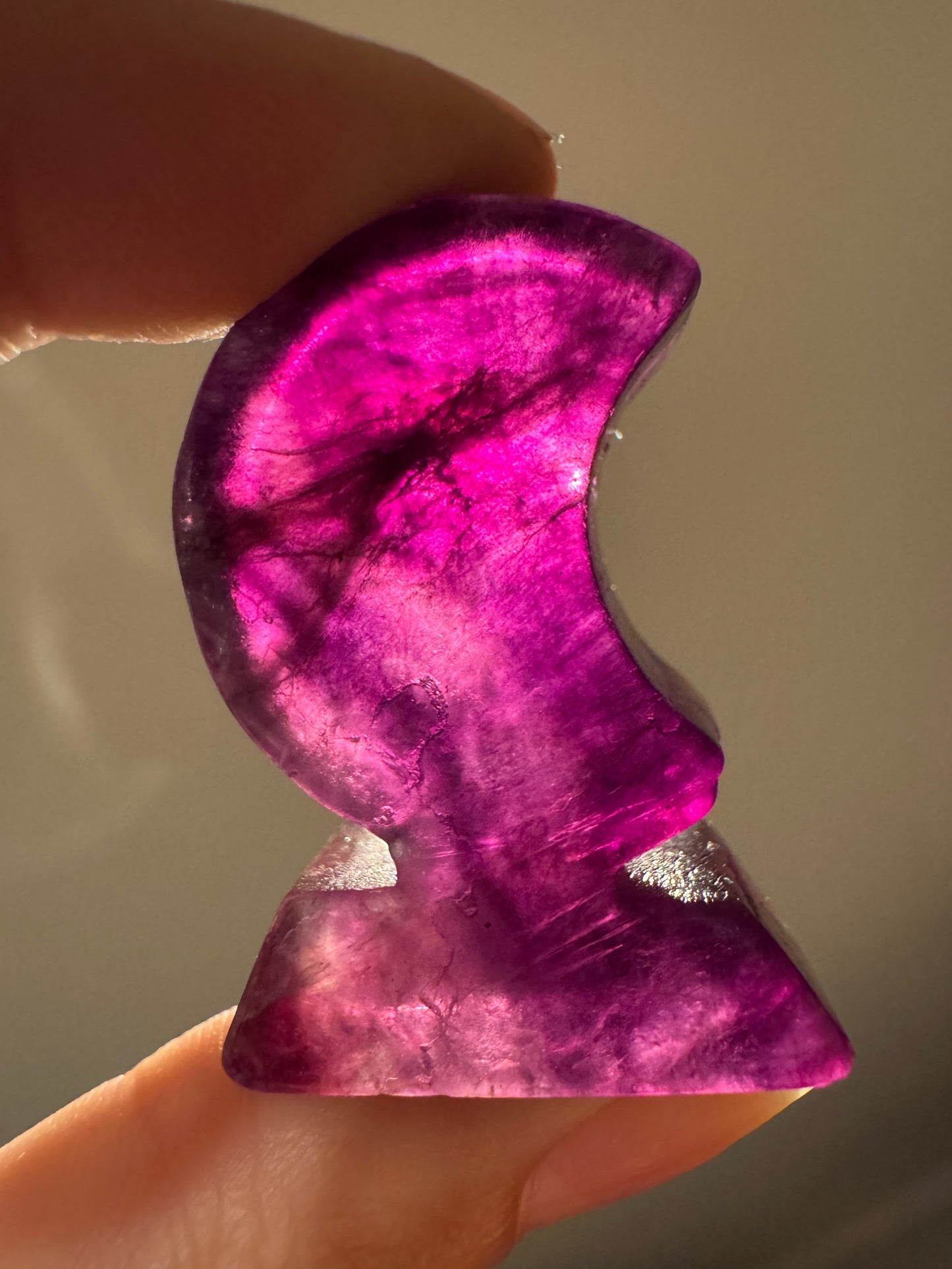 Purple and white fluorite moons